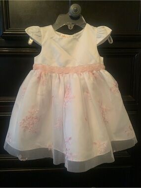 Girls White Flower-Embroidered Party Dress with Pink Accents